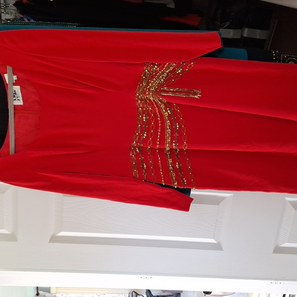 After 5 Dress red.  ALL beads are intact.